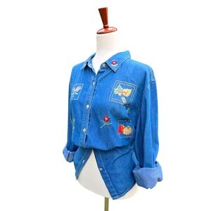 Bobbie Brooks Cottagecore Denim Button Shirt Size 18 Blue Fall Halloween Autumn